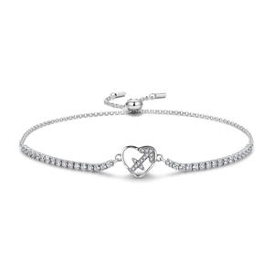 Detail of S925 sterling silver Sagittarius heart bracelet with adjustable sliding clasp