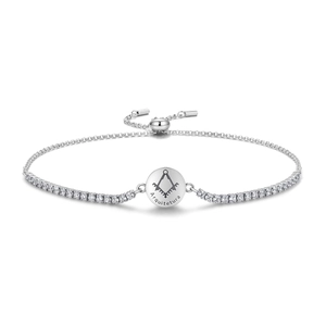 Adjustable S925 sterling silver tennis bracelet with Masonic emblem pendant