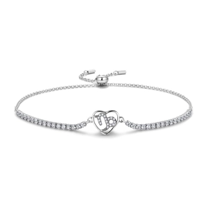 Close-up of S925 sterling silver heart bracelet with Capricorn zodiac zircon inlay