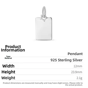 Detailed view of S925 sterling silver rectangular pendant with star engraved bail connector