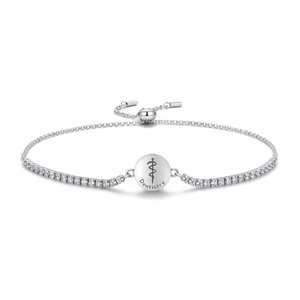 Adjustable S925 silver tennis bracelet with a circular Dentistry medical charm