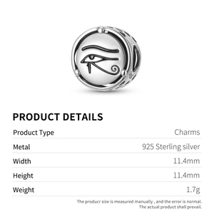 925 Sterling Silver Eye of Horus charm with hollow patterns for DIY bracelet