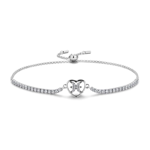 Detail of S925 silver heart bracelet with cubic zirconia and adjustable sliding clasp