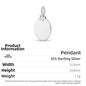 Macro detail of S925 sterling silver oval pendant with dimensions 23.9mm by 11.9mm