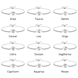 Adjustable S925 sterling silver zodiac heart bracelets with cubic zirconia stones