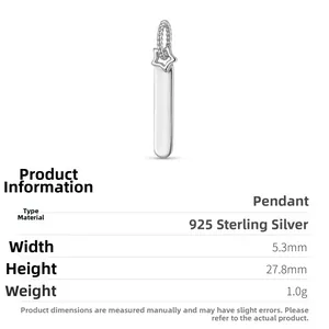 Detailed specs of S925 sterling silver vertical bar pendant with star ring ornament