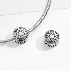 S925 sterling silver Seal of Solomon charm with hexagram design and hollow mesh details