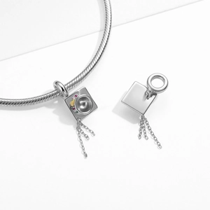 S925 sterling silver graduation cap charm with cubic zirconia and projection lens