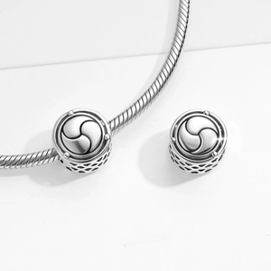 S925 sterling silver Trikaya symbol charm with triskele relief for DIY snake bracelets
