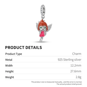 Detailed close-up of S925 sterling silver fairy charm with pink enamel and white crystals