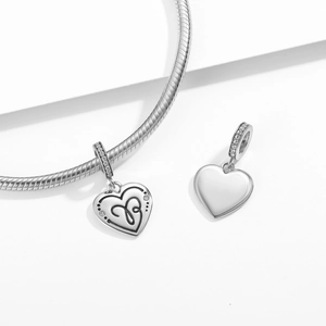 S925 sterling silver heart charm with zircon inlay for snake chain bracelets
