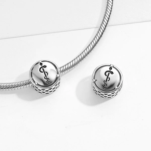 S925 sterling silver Rod of Asclepius medical symbol charm on a snake chain bracelet