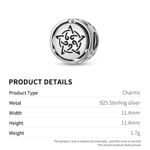 925 sterling silver Celtic five star knot charm bead for bracelets, 11.4mm jewelry finding