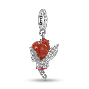 Garden fairy pendant in S925 sterling silver with pink enamel and sparkling crystals