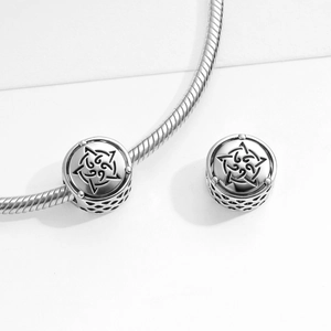 Sterling silver Celtic five star knot charm on snake chain with hollow mesh side detail