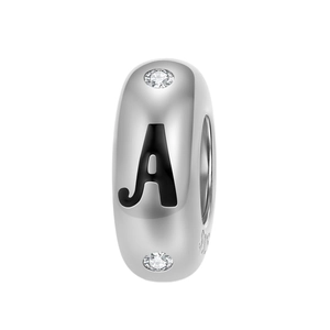 Polierte 925er Sterlingsilber Alphabet A Perle mit funkelnden Zirkonia-Akzenten