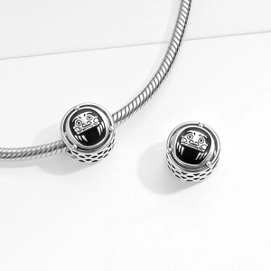 S925 Sterling Silver Daruma charm on snake chain bracelet with intricate hollow pattern