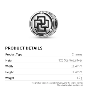 925 Sterling Silver Tursaansydän Charm Bead with Cross Totem and Hollow Heart Details