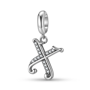 Detailed close-up of S925 sterling silver letter K charm with sparkling zirconia stones
