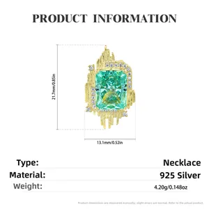 Collier en argent S925 doré 14k avec lignes irrégulières et pierre émeraude