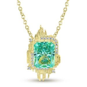 Collier Pendentif en Argent Sterling 925 Géométrique Irrégulier Strass Vert Menthe Bijoux de Luxe Pour Femme