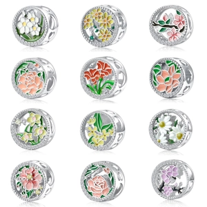925 Argent Sterling Pendentif Fleur Émail Floral Charm pour DIY Bijoux Making Strass Incrusté Oxydé Argent Charm Femme