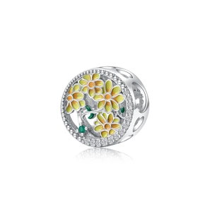 Charm marguerite en argent sterling S925 avec émail jaune et détails en zircon brillant