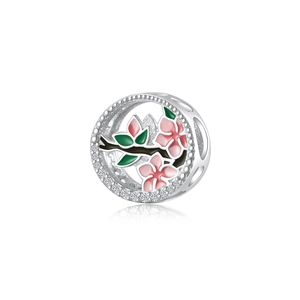 Pendentif fleurs de cerisier en argent S925 avec émail rose et oxydes de zirconium