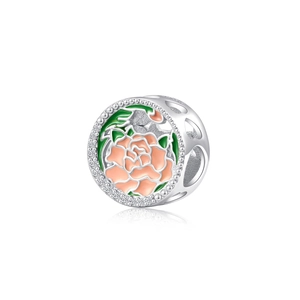 Pendentif fleur de décembre en argent S925 avec rose en émail et zircons brillants