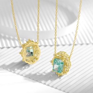 Retro S925 silver 14k gold plated necklace with green emerald pendant and filigree design