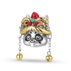 Chinesischer Stil Löwentanz Panda Charm S925 Sterlingsilber Zweifarbig 14K Vergoldet Emaille DIY Armband Schmuck Geschenk
