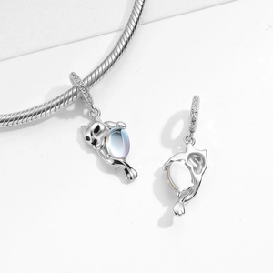 Moonstone leopard charm in S925 sterling silver with zircon accents on snake chain