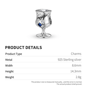 S925 Sterling Zilveren Mojito Cocktail Charm met blauwe stenen voor DIY armbanden