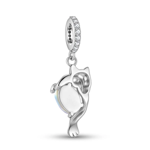 S925 silver leopard charm pendant with moonstone and sparkling zircon stones