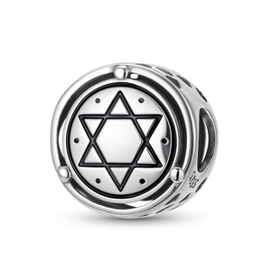 925 Sterling Silver Seal Of Solomon Star Of David Charm For Bracelet Necklace DIY Jewelry Making Hexagram Round Spacer Bead