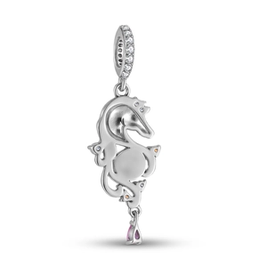 S925 Sterling Silver Unicorn Charm Pendant with Pink Teardrop Gemstone and Zirconia