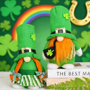 Décoration en Peluche de Gnome de la Saint-Patrick Trèfle Irlandais Nain Chanceux Fait à Main Ornement de Table Cadeau