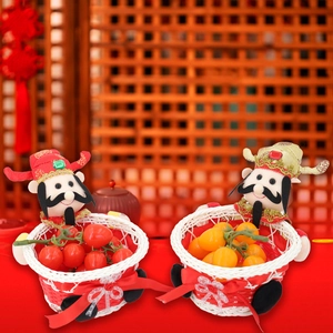 Chinese New Year God Of Wealth Candy Basket Traditional Caishen Storage For Spring Festival Gift Desktop Ornament Decor