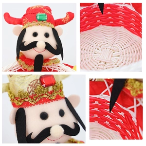 Traditional Chinese God of Wealth red woven basket for Lunar New Year candy and gifts
