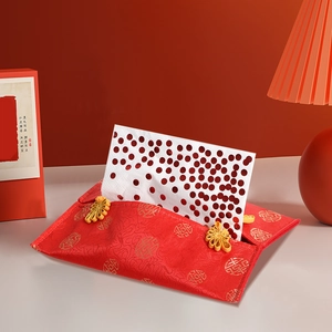 Chinese Style Brocade Tissue Box Cover Red Gold Polyester Fabric With Frog Fastener Traditional Pattern For Home Decor