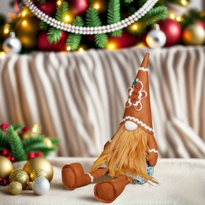 Gingerbread Christmas Gnome plush with long legs and pointed hat for home holiday decor