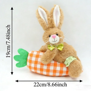 Easter plush rabbit doll with carrot and lace bow tie gift for kids, 19cm height