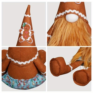 Gnome plush toy with gingerbread hat and orange beard for Christmas home decoration