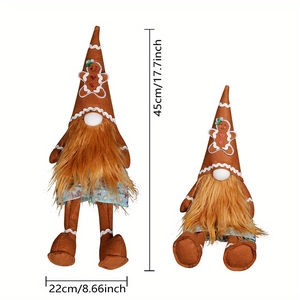 Gingerbread themed Christmas gnomes plush dolls in standing and sitting poses with dimensions