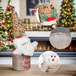Christmas Santa and Snowman storage jars with sequin hats for New Year home decoration