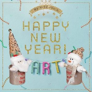 Festive Santa and Snowman sequined storage jars with Happy New Year text decorations
