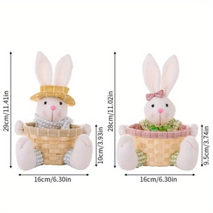 Osterhasen Süßigkeitenkörbe Set mit Plüschhasen und geflochtenen Bambuskörben Details
