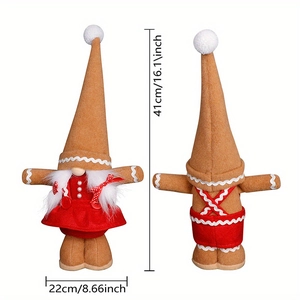 Vista frontale e posteriore di un gnomo di Natale pan di zenzero da 41 cm con cappello a punta