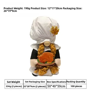Thanksgiving chef gnome plush with turkey tray and maple leaf decoration for harvest decor