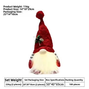Lighted Christmas knitted gnome decoration, 14x10x29cm, red plush gnome with warm light